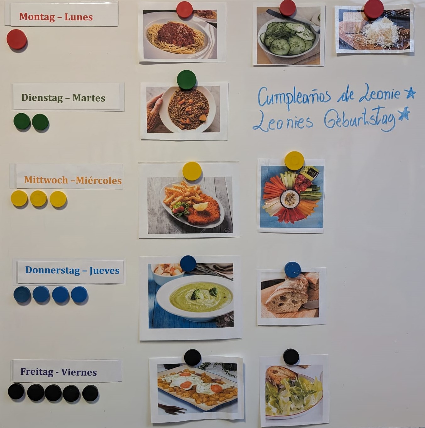 Der Speiseplan wird wöchentlich in der Kita ausgehängt.